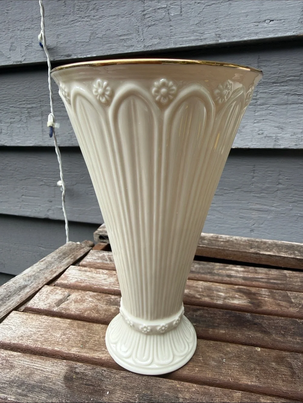 Classic Lenox Classique Ivory Fluted Ceramic Vase with Gold Accent